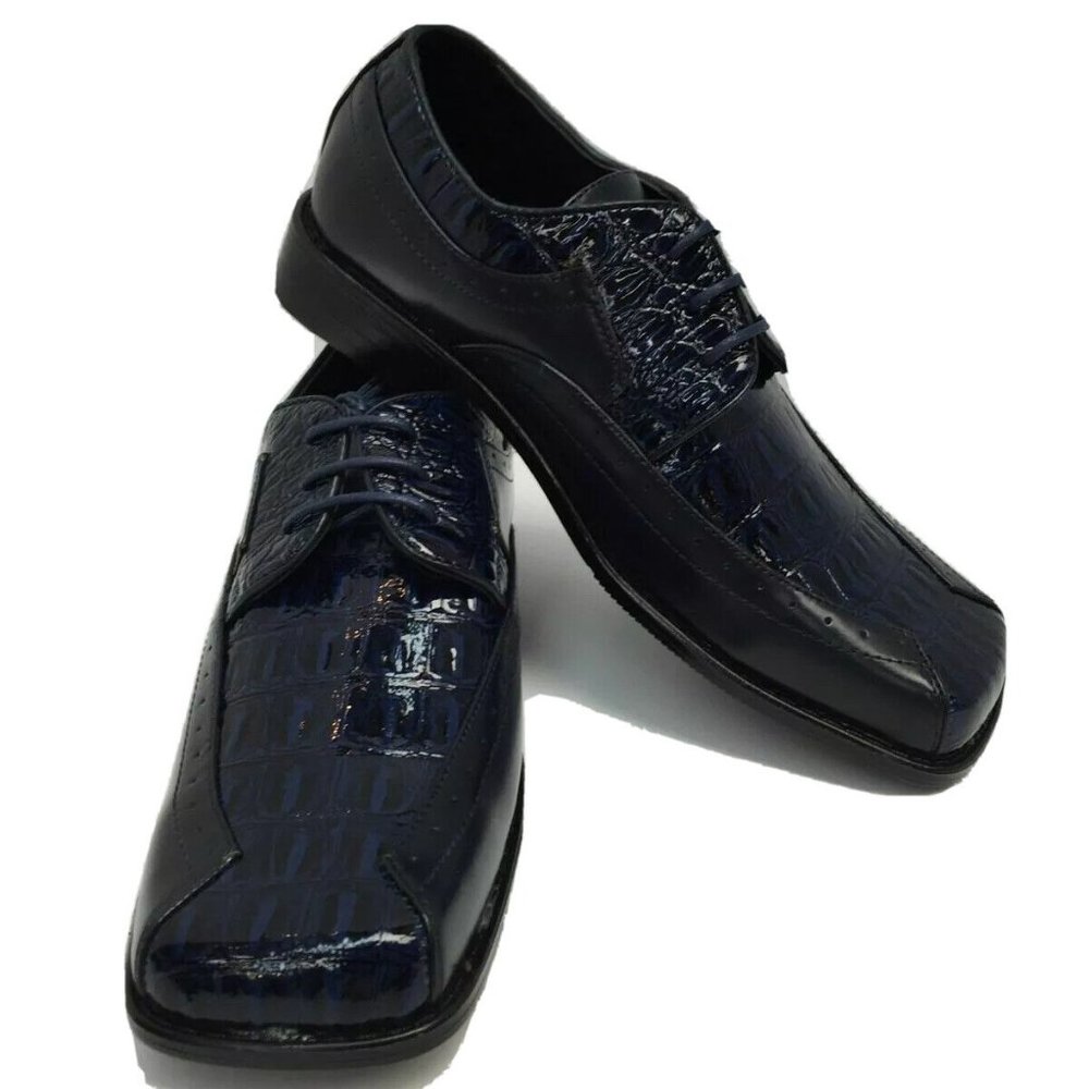 Bolano Boys Navy Dress Shoes Oxford Square Toe Man Made Material Sizes 6.5 - 7